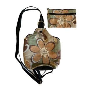 Danny K Beverly Hills Retro Floral Backpack Purse Bag and Makeup Pouch